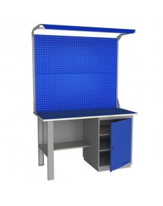 Верстак промышленный однотумбовый с металлической столешницей, экраном и освещением Верстакофф GRAND 1500 Т Э2С