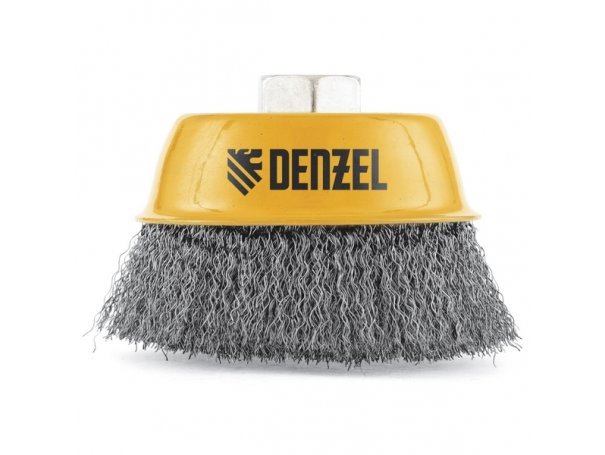 Щетка для УШМ чашка, 75 мм, витая нержавеющая проволока 0.3 мм, М14, DENZEL 746043