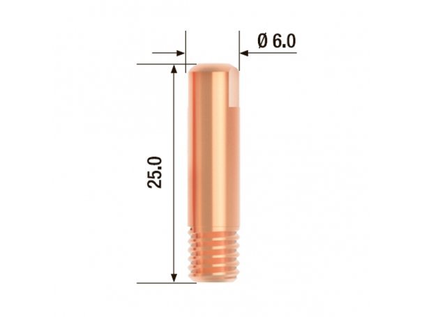 Контактный наконечник M6х25 мм, 0,6 мм, E-Cu (25 шт) FUBAG FB.CTM6.25-06